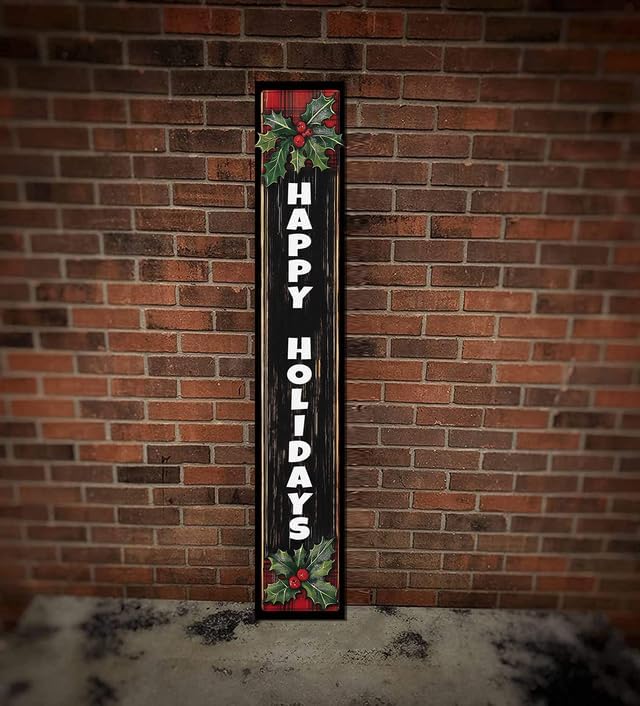 Happy Holiday Sign for Front Door Porch Deck Patio or Wall - Indoor Outdoor Decorative Christmas Holiday Farmhouse Rustic Vertical Porch Decor - Image 4