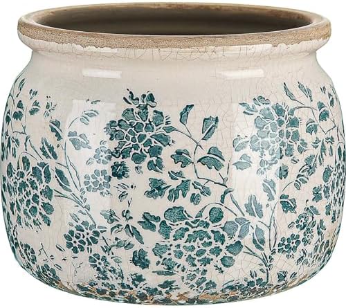 7.7" Large Ceramic Plant Pot Beige Green Vintage Peony Crackle Glaze Rustic Flowers Pot Decorative Planter with Drainage for Indoor Outdoor Plants Home Kitchen Office Decor Gift by Unknown