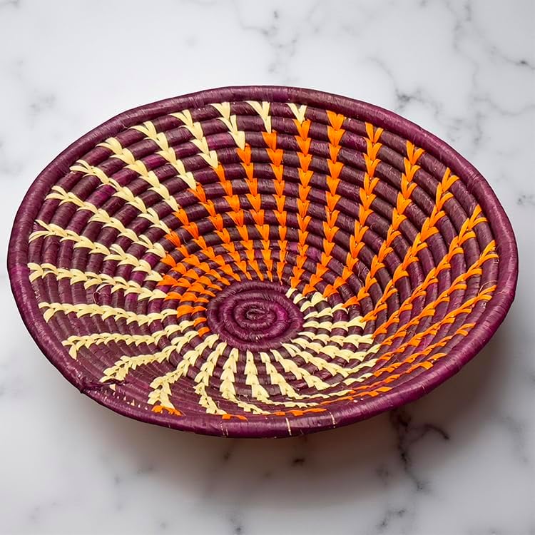 Handwoven African Basket Bowl for Fruits Wall Decor 12in diameter - Image 2