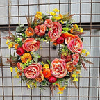 GLLBTPT Fall Wreath Full Handcrafted Autumn Front Door Wreath with Pumpkins Peony Flower Berries for Halloween Thanksgiving Harvest Decoration (Peony Flower) - Image 6