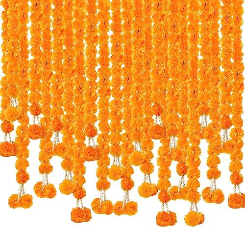 Giegxin 10 Pack Marigold Garland 5 ft Artificial Orange Diwali by Giegxin