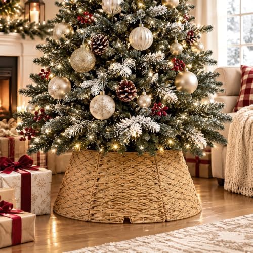 Poen Woven Rattan Christmas Tree Collar, Khaki, 42 Inch - Image 7