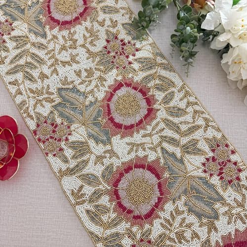 Handmade Table Runner, Beaded Table Runner, Spring Floral Bead Runner, 13x36 inch - Image 3