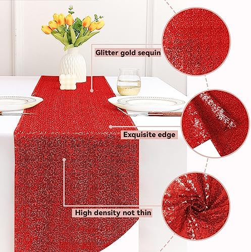 Sugargirl 10 Packs 12 x 72 inches Sequin Table Runner, Glitter Red Table Runner for Birthday Party Supplies Wedding Holiday Celebration Event Decorations - Image 3