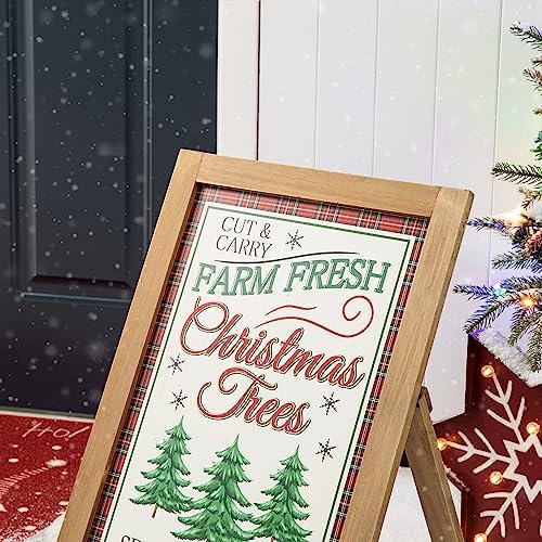 Glitzhome Decorative A-Frame Free Standing Sign - Wood Christmas Tree Sign Welcome Sign for Rustic Hanging Decor, 24'H - Image 5