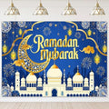 Mocsicka Ramadan Mubarak Decorations Backdrop Blue Gold Muslim Ramadan Kareem Banner Eid Mubarak for Home Muslim Party Supplies (Blue, 8x6ft) by Mocsicka