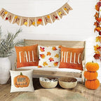 Set of 4 Fall Pillow Covers - 12x12 Inch Thanksgiving Decor Throw Pillows Covers with Pumpkins, Autumn Leaves - Decorative Home & Outdoor Sofa Couch Pillow Cases for Fall Theme Decorations (12 by 12) - Image 7