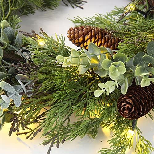 Pre Lit Christmas Wreath for Front Door Green Wreath Decorated with Pine Cones,Berry Clusters, Abundant Fit Branches 18” Lighted Christmas Wreaths for Windows Winter Wreath Hanging Wall Decor - Image 7