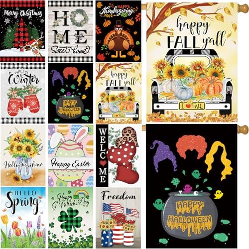 Seasonal Garden Flags Set of 12 Double Sided 28x40 Inch, Large House Flags by pating