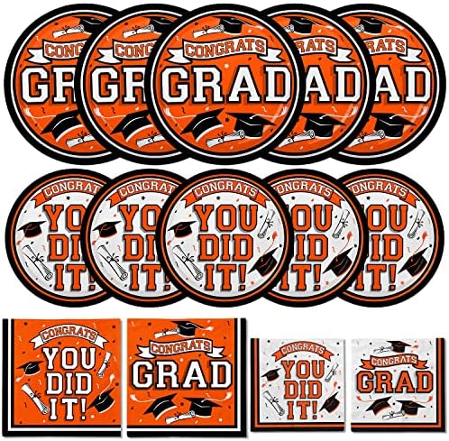 Graduation Party Supplies Dinnerware Set orange Disposable dinner paper plates dessert paper plates and Napkins for Congrats Grad Party Decorations, Serve 50 by Gatherfun