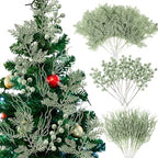 75 Pcs Christmas Glitter Tree Picks 3 Styles Berry Stems, Light Green - Image 5
