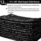 12 Packs Sequin Table Runner Glitter Dining Table Runner for Birthday Wedding Engagement Bridal Baby Shower Bachelorette Holiday Celebration Party Supplies Decorations (12" x 108", Black) - Image 2