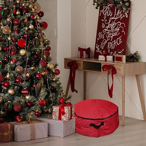 Northlight 2 in 1 Quilted Red Zip Up Christmas Garland and Wreath Storage Bag - Image 4