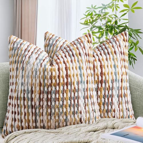 AmHoo Set of 2 Boho Chenille Pillow Cover Decorative Tufted Pillowcase for Couch Bed Sofa Bedroom Living Room Modern 20 x 20-Inch Brown by AmHootextile