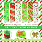 10 Pcs Christmas Ribbon 4 Rolls Mesh Ribbon 6 Rolls Wired Ribbons - Image 2