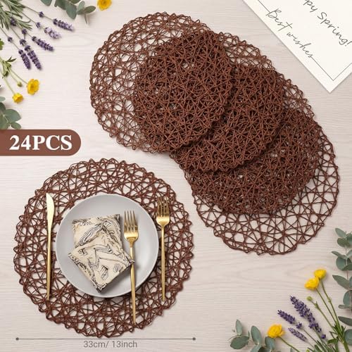 Threehoney Paper Braided Round Placemats, Set of 24, Coffee, 13 in - Image 2