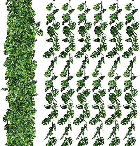 Zeyune 12 Pcs Artificial Monstera Leaf Vines 5.9 ft Fake Hanging Plant Ivy Tropical Palm Leaves Greenery Garland Monstera Faux Vine for Wedding Party Outdoor Decor Garden Porch Jungle Hawaiian Beach by Zeyune