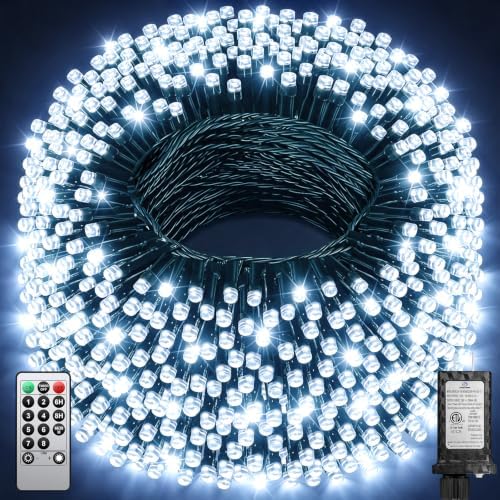 LED Christmas Lights, Extra Long Outdoor String Lights Waterproof, Timer & Memory, 8 Modes Dimmable Plug in Fairy for Outside Tree Wedding Patry (Cool White, 355FT 900LED Dark Green Wire) by JIXXULVU