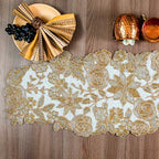 Beaded Table Runner Decore 36 inches Long Christmas Snowflake Coastal Shell Sunflower Beaded Table Runners for Halloween, Christmas, Easter Coffee Tropical - 36"x13" Gold Ivory Silver Olio Marfa - Image 3
