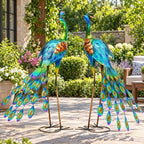 32" Peacock Decor Metal Yard Art Set of 2,Large Outdoor Statue - Image 3