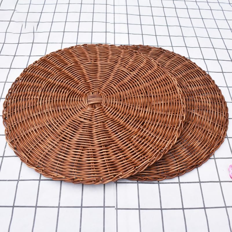 PRETYZOOM 2 pcs Woven Placemat 14.96 inch Round Non Slip Heat Resistant Dining Mat Reusable Wear Resistant Table Mat for Kitchen Table Protection Cups Bowls Plates Home Decor - Image 5
