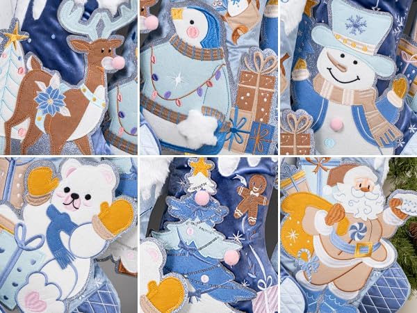 BHD BEAUTY 2026 New Three-Dimensional Christmas Stocking Blue Customized for Family Decorations Hanging Ornament for Xmas Holiday Party 6 Pack - Image 3