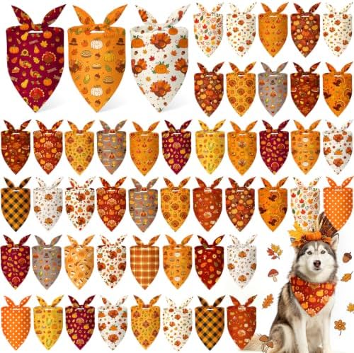 Abbylike 50 Pcs Thanksgiving Dog Bandanas Bulk, Pumpkin Turkey Leaves by Abbylike