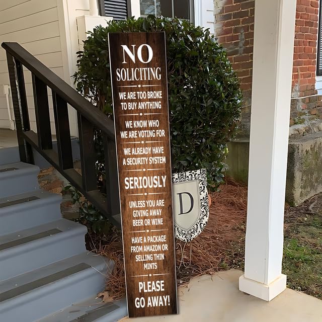 Funny No Soliciting Vertical Sign for Front Door Porch, 8inx48in Go Away Sign for Porch, Farmhouse Do Not Knock or Ring Bell Wooden Hanging for Home Outdoor - Image 3