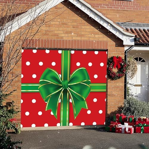 Garage Door Christmas Cover 7x8: Single Garage Bow GIF Box Christmas Decorations with Bar Magnets & Ropes, Holiday Garage Door Banner Decorative Xmas, Party Wall Backdrop Indoor Outdoor - Image 6