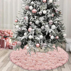 Blush Pink Christmas Tree Skirt, 48 inches Pink Candy Christmas Decorations - Image 6