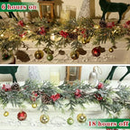 6FT Christmas Garland with Lights, Christmas Decor Pre-lit Artificial Pine Garland with Battery Operated Timer, Decorations Indoor Outdoor Home Holiday Flocked Garland for Mantel Window Stairs Wall - Image 6