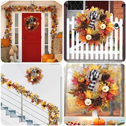 Garvee 20" Fall Wreaths for Front Door, Autumn Pumpkin Wreath - Image 4