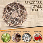 Woven Wall Decor Seagrass Handmade Boho Hanging Wall Basket, Woven Fruit Basket Bowl, Home Living Room Wall Decor, Decorative Wicker Wall Basket, Rattan African Flat Basket (Black Flower) - Image 3