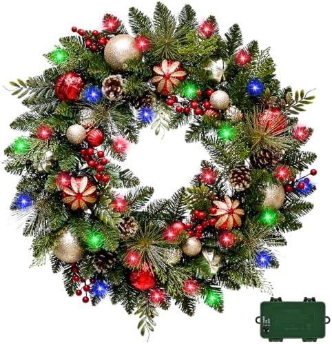 28 Inch Artificial Christmas Wreath with 30 LED Lights by Unknown