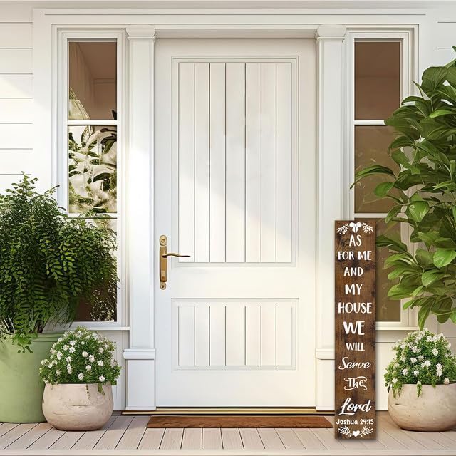 FemiaD Christian Porch Sign Outdoor Welcome Sign for Front Porch Standing 8x63inch Large Rustic Farmhouse Tall Vertical Wooden As for Me and My House We Will Serve The Lord Sign for Home - Image 3