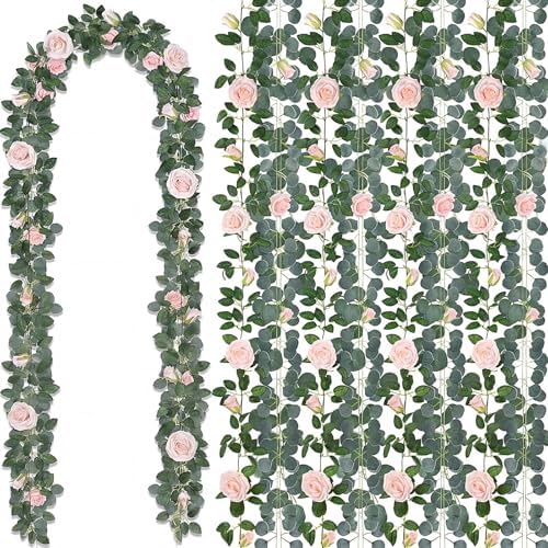 10 Pcs 5.6 ft Artificial Rose Eucalyptus Garlands by Yuxung