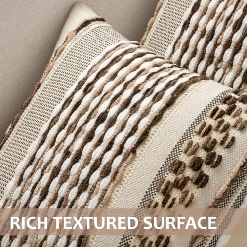 ANRODUO Boho Decorative Pillow Covers Dark Brown Stripe 20x20 Pack of 2 - Image 4