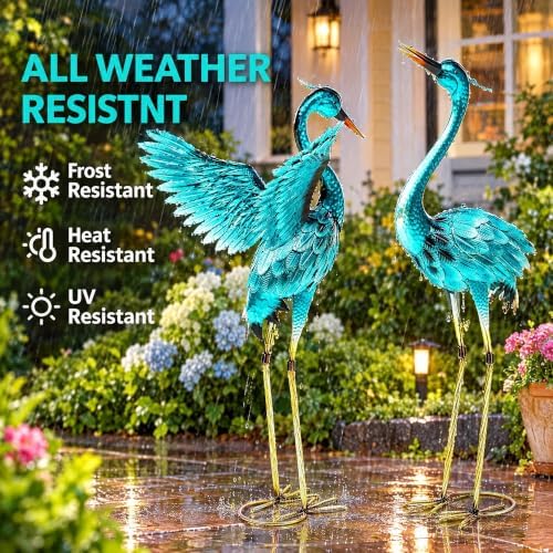 37" Blue Heron Statue Outdoor Decor, Large Metal Cranes for Garden - Image 5