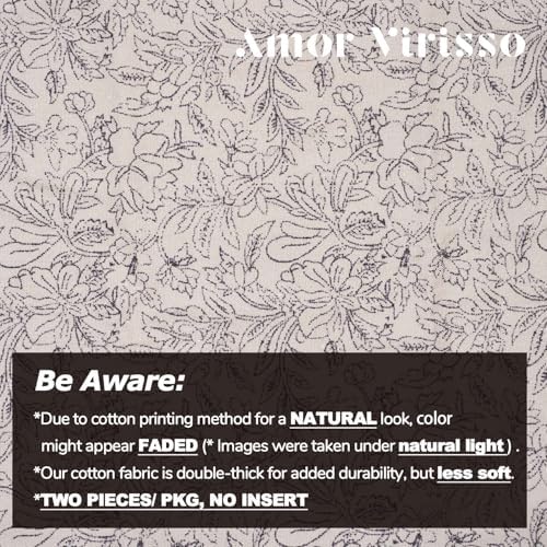 Amor Virisso Floral Throw Pillow Covers 18x18 Set of 2 Vintage Block Print Pillow Covers Decorative Pillow Covers Couch Pillows for Living Room Farmhouse Accent Sofa Pillows, Black/Sand - Image 5