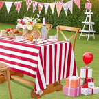Fanqisi 2 Packs Red and White Striped Tablecloth 57 x 84 Inch Waterproof Patriotic Table Cloth Rectangle Table Cover for Birthday Baby Shower Wedding Outdoor Summer Party Decoration - Image 6