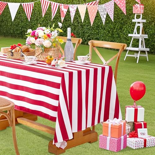 Fanqisi 2 Packs Red and White Striped Tablecloth 57 x 84 Inch Waterproof Patriotic Table Cloth Rectangle Table Cover for Birthday Baby Shower Wedding Outdoor Summer Party Decoration - Image 6