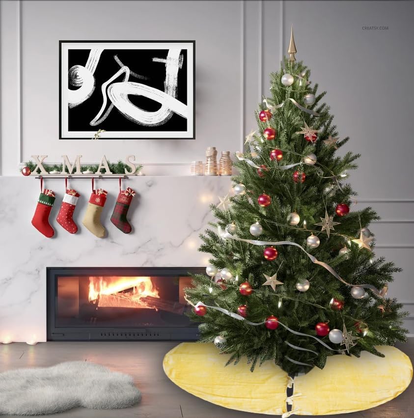 Sophia-Art Christmas Tree Skirt, Luxury Velvet Plush Skirt, Xmas Decoration Holiday Party Décor, Soft Velvet Home Décor Merry Christmas Party Christmas Tree Decorations (Custard Yellow,48 Inch) - Image 2