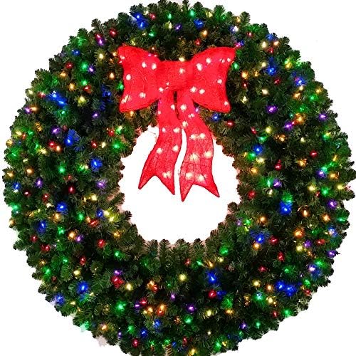 5 Foot (60 inch) Multicolor Christmas Wreath with Prelit Red Bow by ACWreaths