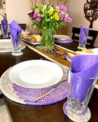 Senegal Placemats/African Bohemian Woven Seagrass Placemats/Natural Wicker Round Basket Placemats/Decorative Hanging Wicker Plates/Hanging Wall Decor (Purple & White) - Image 7