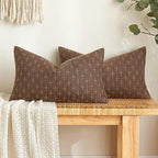MIULEE Pack of 2 Decorative Vintage Burlap Linen Brown Throw Pillow Covers Modern Farmhouse Pillowcase Rustic Woven Textured Cushion Cover for Sofa Couch Bed 12x20 Inch Dark Coffee by MIULEE