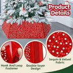 Christmas Tree Collar Red Sequin Collapsible Tree Skirt 25.59 Inch Velvet Christmas Tree Ring Cover for Xmas Artificial Tree Home Ornaments - Image 4