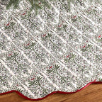 MiniInflat Quilted Christmas Tree Skirt - Vintage Floral Block Print Christmas Tree Skirt with Scalloped Edge Thicken Cotton for Home Decorations Holiday Party Gift(60 Inch,Gingham Floral,Prune Red) by MiniInflat