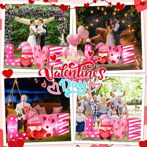 Valentines Day Inflatables Outdoor Decorations 6ft Long Valentines Day Inflatable Love Letters Blow Up Yard Decor Gnome Romantic Heart Lighted Blowups Outside Lawn Party Wedding Anniversary - Image 2