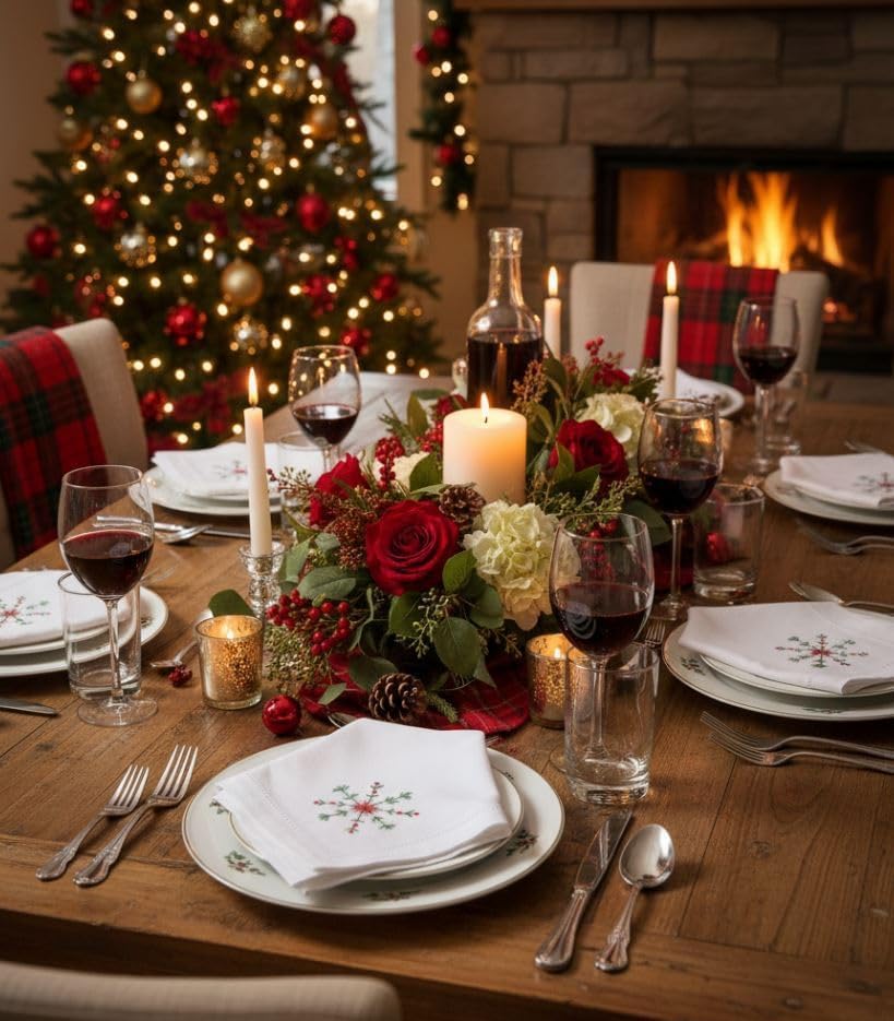 Embroidered Cloth Napkin Snowflake Christmas Cotton Napkins Set of 6, 20 x 20 Hemstitch Table Napkins Machine Washable, Daily & Holidays, Great Gift Ideas - Image 2