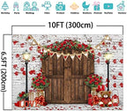 Mocsicka Rustic Wood Door Red Roses Backdrop Love Hearts Brick Wall Background Romantic Valentine's Day Party Decoration Supplies Photo Booth Props (10x6.5ft) - Image 4